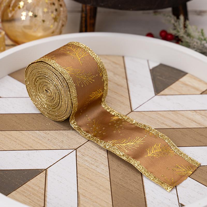 Opulent Christmas Satin Ribbons With Stunning Floral Motifs In Red Gold And White For Crafting