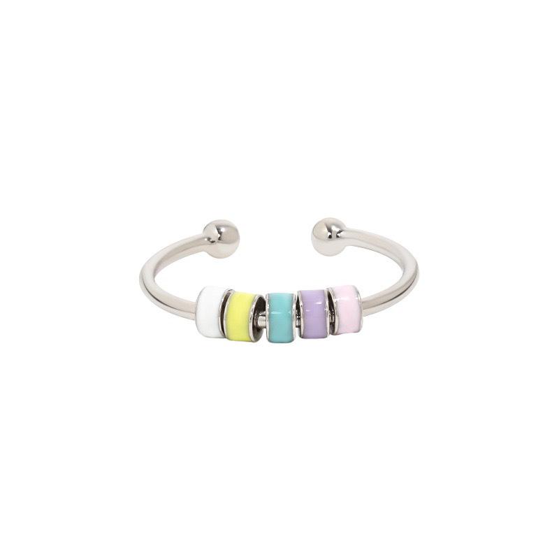 S925 Sterling Silver Colored Enamel Rotating Anxiety Adjustable Ring - Women s European & American Style. Adjustable