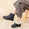Genuine Leather Winter Shoes Women Snow Boots Flowers Warm Plush Flat Non-slip Mother Shoes Plus Size 42 Soft Black Ankle Boots