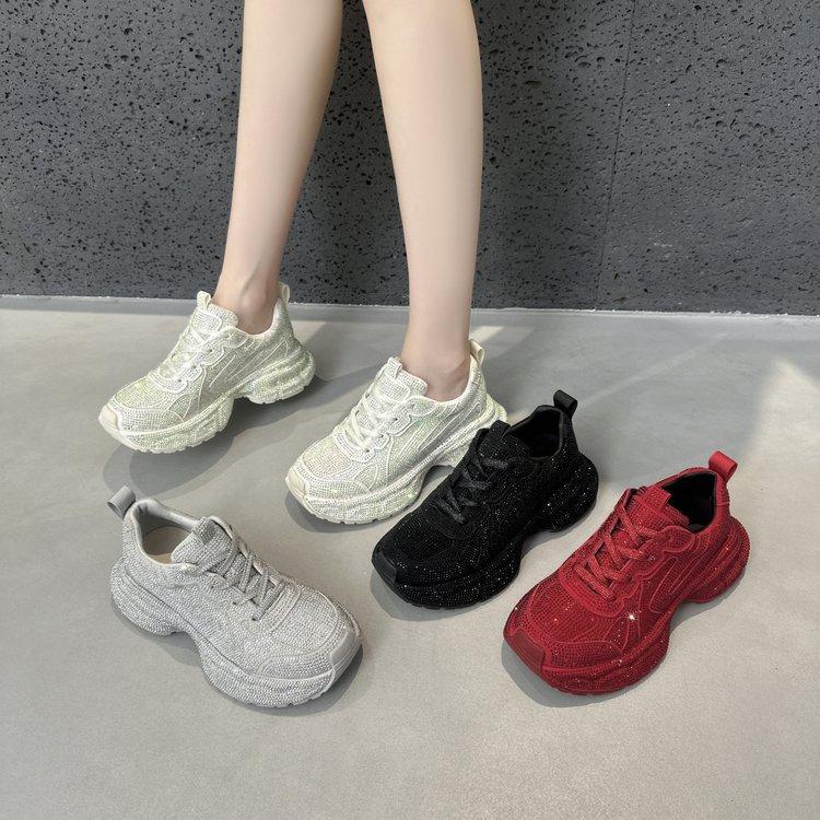 Gypsy Rhinestone Thick-soled Fried Street Dad Shoes for Women In the Spring of 2024 New Ins Trendy Foreign Casual Shoes