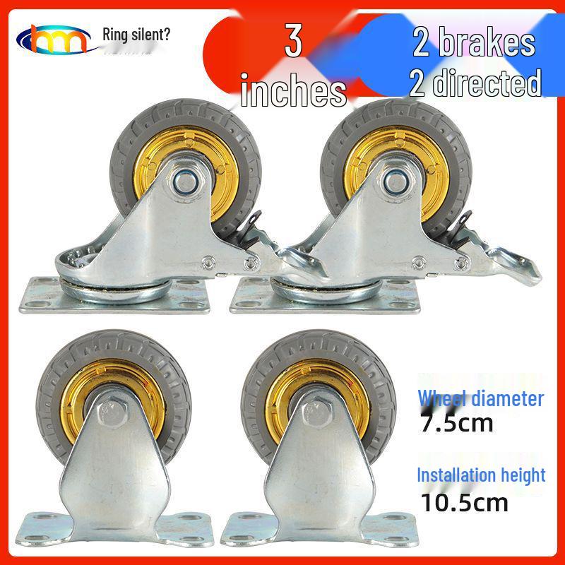 Schwerlast-Gummi-Lenkrollen mit Bremse - Doppelt gelagert, Größen 3/4/5 Zoll