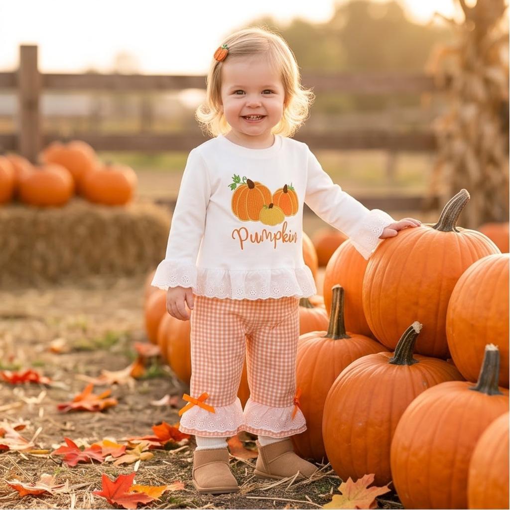 Kleinkind Mädchen Halloween Kürbis Stickerei Langarm Rundhals Pullover Sweatshirt und Elastische Taille Ausgestellte Hose Set