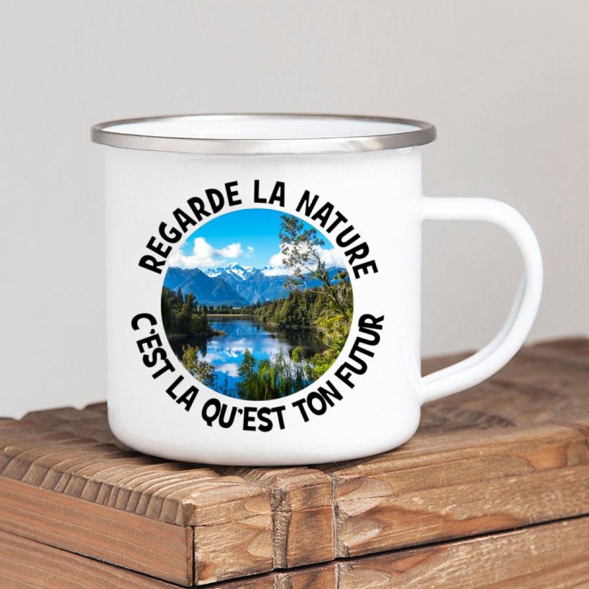 Caneca de café esmaltada Forest Camp Adventure Together Camping Cup Ideia de presente para campista Canecas de fogueira ao ar livre Festival ao ar livre Viagem