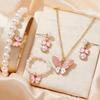 Children's Pearl Alloy Butterfly Necklace & Earring Set - 4-Piece Princess Accessory