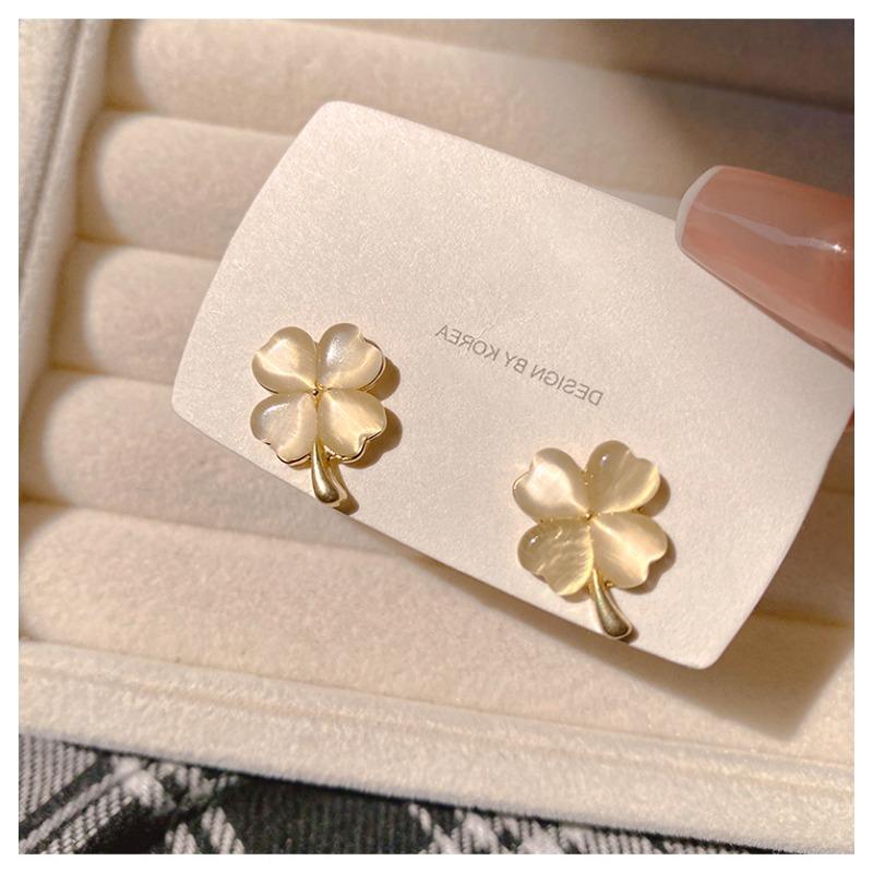 Серьги-гвоздики из серебра 925 пробы с опалом и четырьмя листочками клевера, летние маленькие свежие серьги, модные нишевые серьги-гвоздики высокого класса для женщин