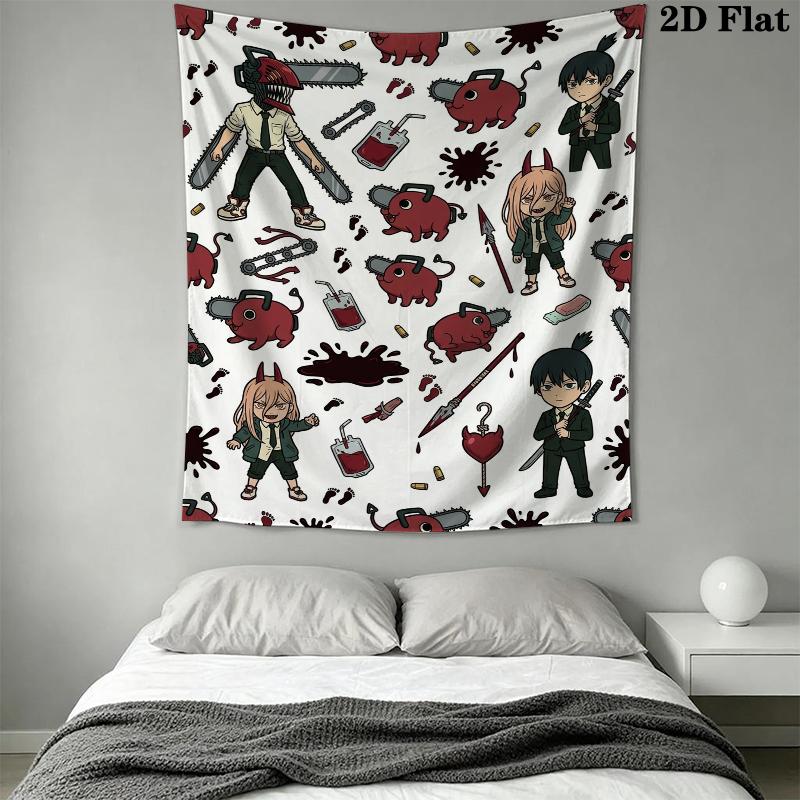Chainsaw Man Wall Tapestry Aesthetic Wall Hanging Printed Fabric Blanket Decorative Tapestries for Bedroom Living Room Home Decor