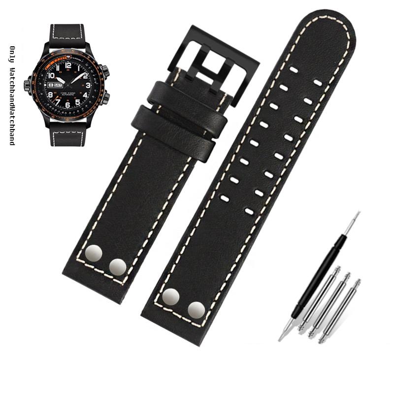 Για Λουράκι Ρολογιού Hamilton Khaki Aviation H77616533 H760250 Field Ανδρικό Γνήσιο Δέρμα Rivet Λουράκι Ρολογιού 20mm 22mm Καφέ Βραχιόλι