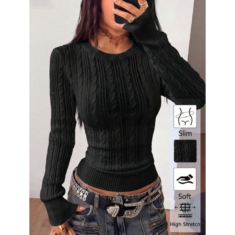 Women S V Neck Twisted Knit Sweater Slim Fit Short Length Long Sleeve Hot Girl Style
