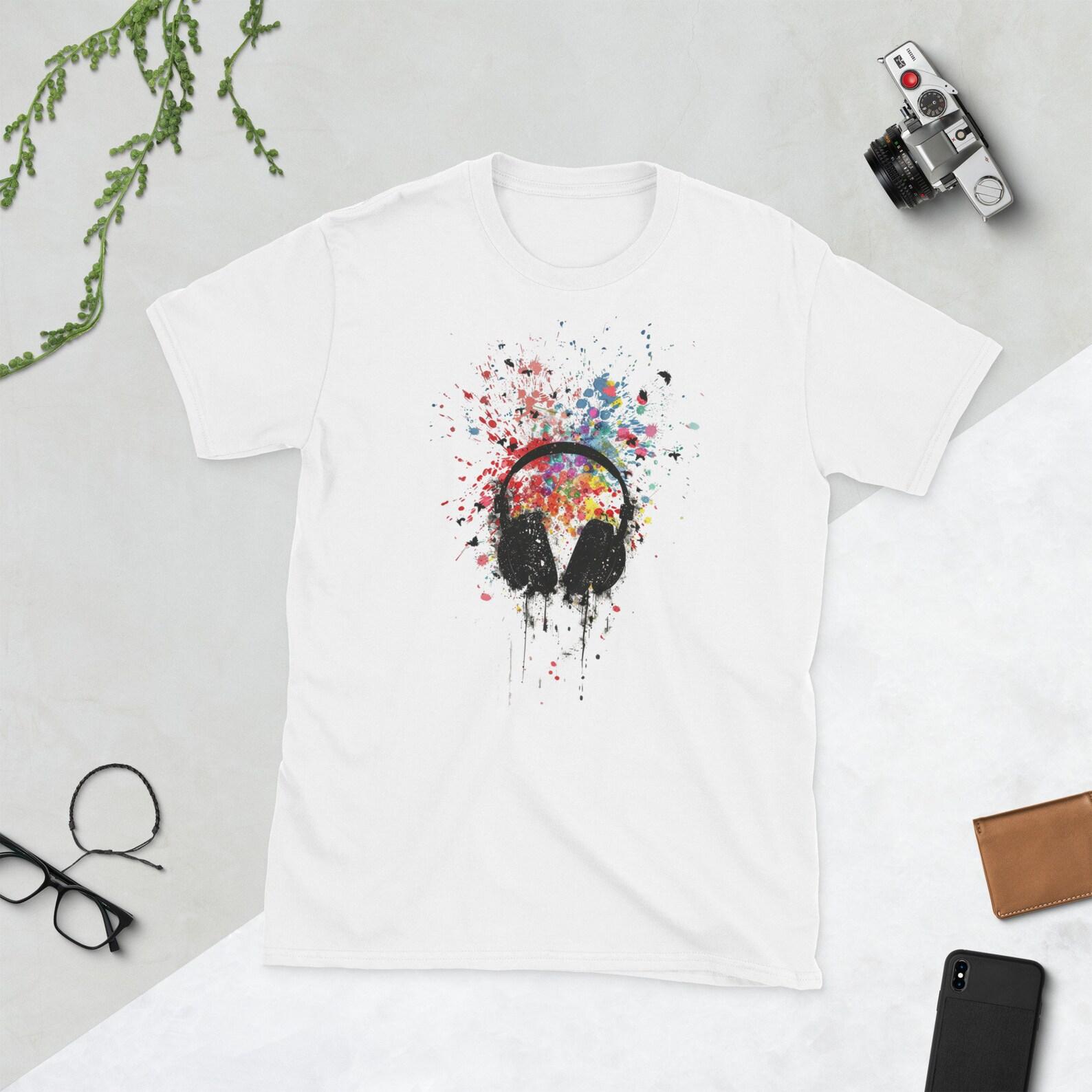 Colorful Headphones Graphic T-Shirt: Music Lover Unisex Tee XL