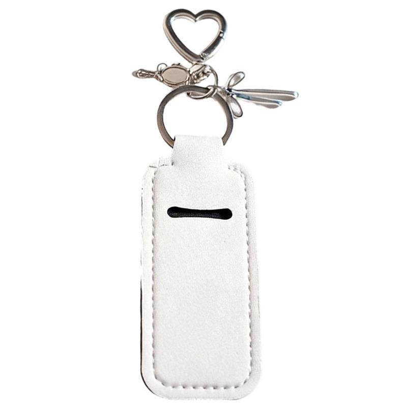 

Elegant Small Leather Keychain With Lipstick Holder In Soft Pastel Color For Women And Girls