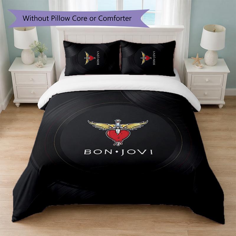 Set Biancheria da Letto 3 Pezzi Stampa Bon Jovi Copripiumino con Due Federe Biancheria da Letto Morbida per Camera da Letto Domestica