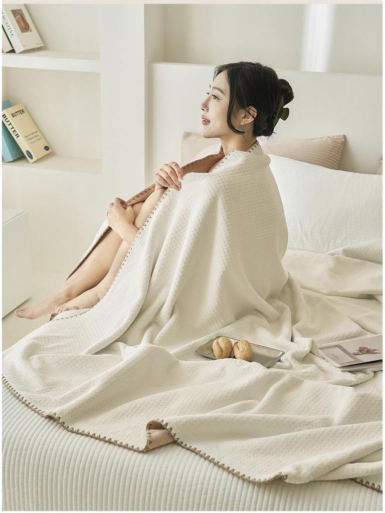 Plush Velvet Waffle Blanket - Thick Winter Throw for Bed, Sofa, or Office Nap.