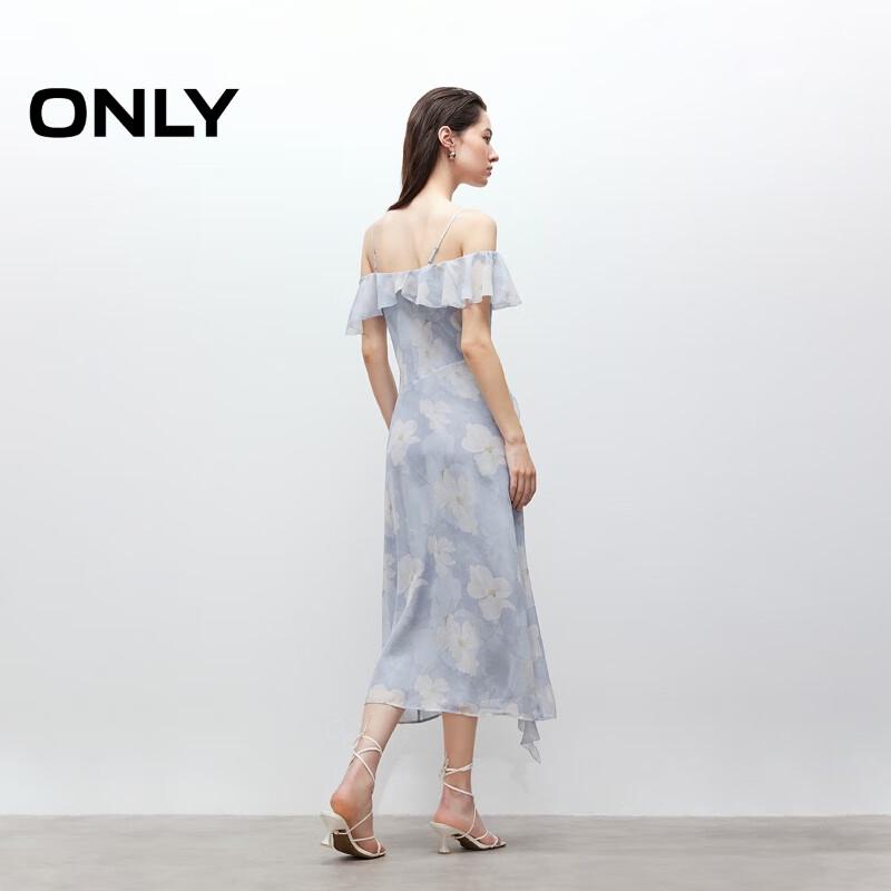 ONLY Women's Printed Ruffled V-Neck Strap Midi Dress