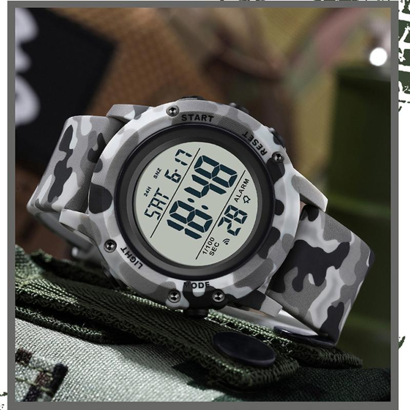 SANDA Camouflage Electronic Watch Outdoor Sports Luminous Student Military Watch Multifunction Digital Electronic Watch