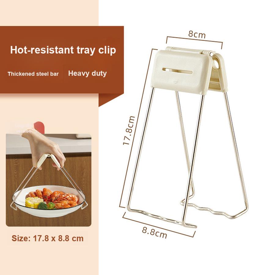Heat-Resistant Clip Claw Bowl Clamp Kitchen Utensil Anti-Scald Handle with Steaming Plate Stainless Steel Lifting Tray