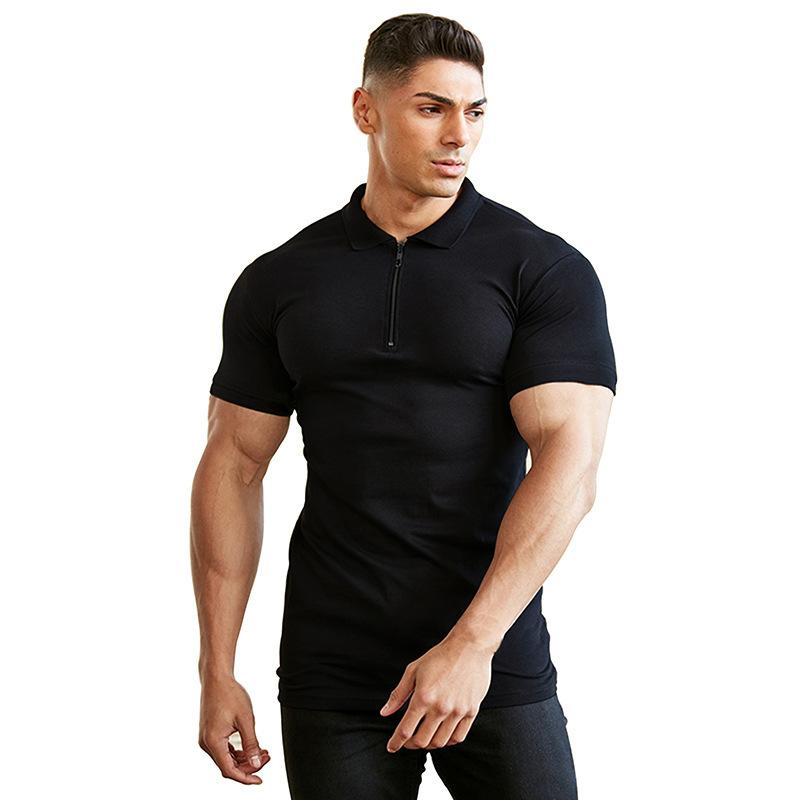 Trendiges Herren Sommer Polohemd mit Reißverschlusskragen und kurzen Ärmeln Herren Revers Einfarbig T-Shirts Mode Herren Tops
