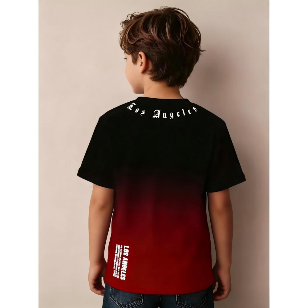 Boys Fashionable Round Neck T-Shirt Boys Printed T-Shirt - Two Color Gradient Short Sleeve T-Shirt