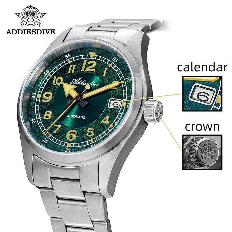 ADDIESDIVE AD2055 Men's Automatic Mechanical Watch NH35A Stainless Steel Luxury 200M Diving Waterproof Luminous Dress Watch
