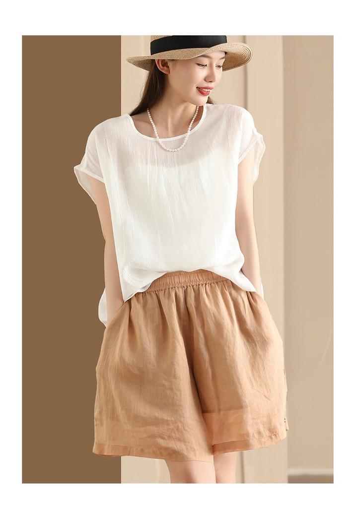 2026 Summer Women's Loose Fit Solid Color Short Sleeve Pullover Top