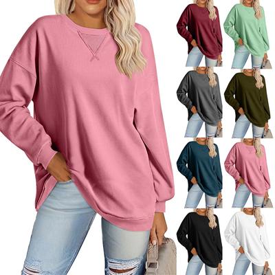 Damen Langarm Oberteile T-Shirts Garn mit Kräuselung Überkreuzt Einfarbig Mode Damen Sweatshirt