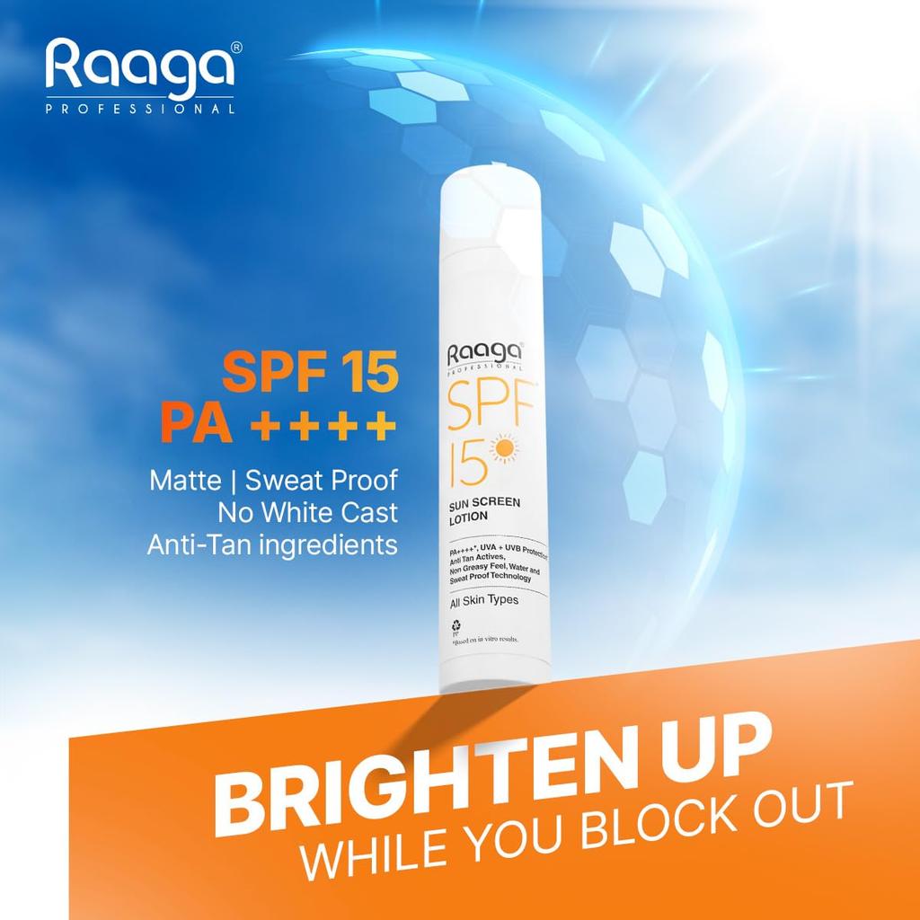 Raaga Professional SPF 15 Sunscreen Lotion PA++++ UVA UVB Protection Non-Greasy Water Proof 55 Ml