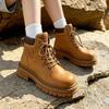 Real Horse Leather Big Yellow Boots Martin Boots Autumn Women's Leather Boots Kick Not Broken Inner Height Increase Outdoor Thick Bottom Tooling