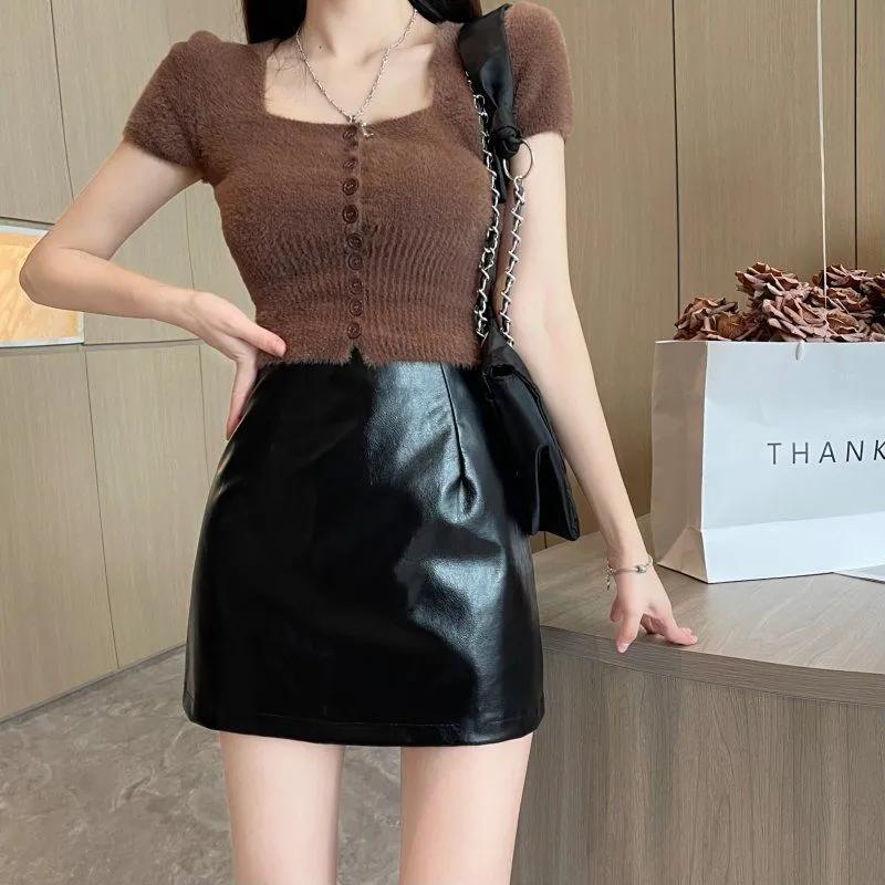 Women s High Waisted Faux Leather A Line Mini Skirt S