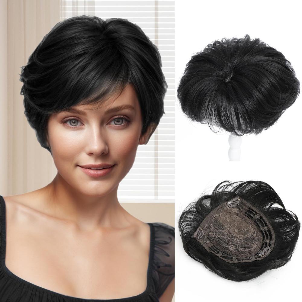 Hair Extensions Top Hair Bangs Replacement Wig Wavy Hair Piece Cover White Hair