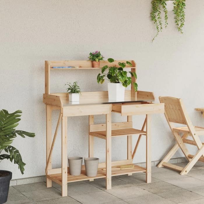 VidaXL Potting Bench with Shelves, Plant Stand with Rail and Drawer, Garden Furniture Patio Terrace , Wood 368431