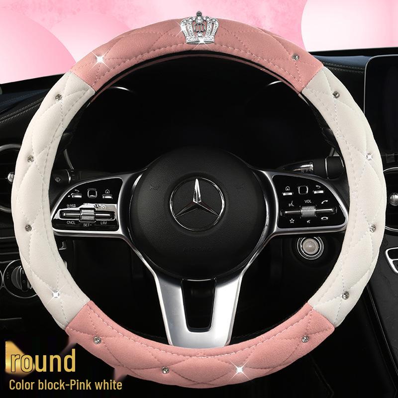 All-Season Suede Steering Wheel Cover with Rhinestones and Crown for Cars, Trucks & SUVs