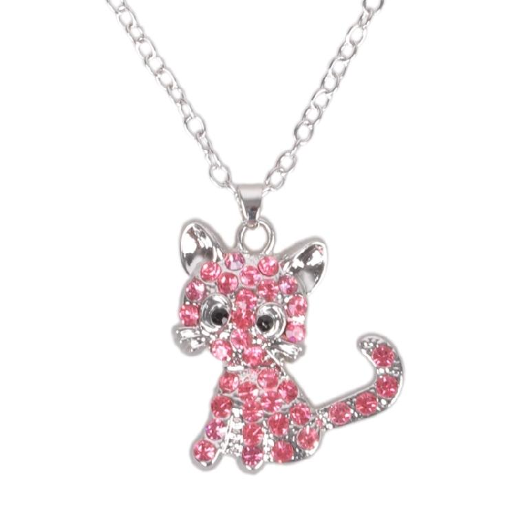 Eye Catching Cats Pendant Necklace Fashionable Rhinestones Adorned Cats Pendant Necklace Jewelry for Daily Wear