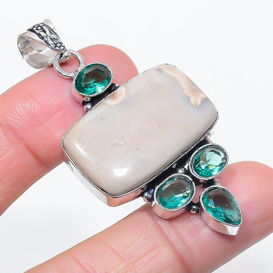 

Natural Laguna Lace Agate, Topaz 925 Sterling Silver Jewelry Pendant 2.36 b8n67