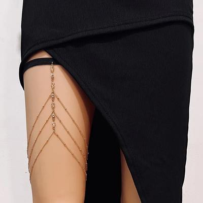 Fashion Summer Bohemian Thigh Chain Simple Sexy Body Chains for Women Double-layer Metal Leg Chain Festival Zircon Accesorios