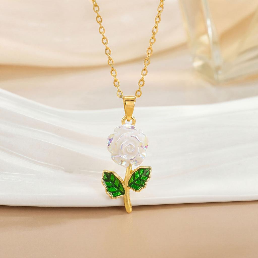 Ribbon Rose Flower Luxury Style Necklace Accessory Summer Fashion Versatile Fresh and Light Titanium Steel Necklace