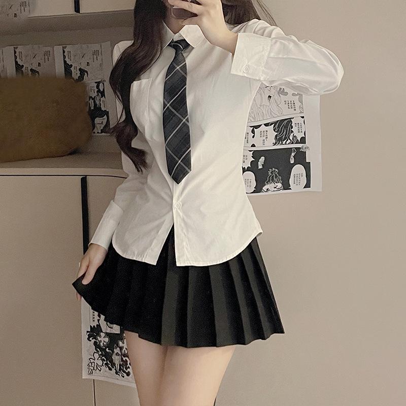 Women's Slim-Fit White Lace-Up Waist-Cinching Long Sleeve Academy Style Shirt