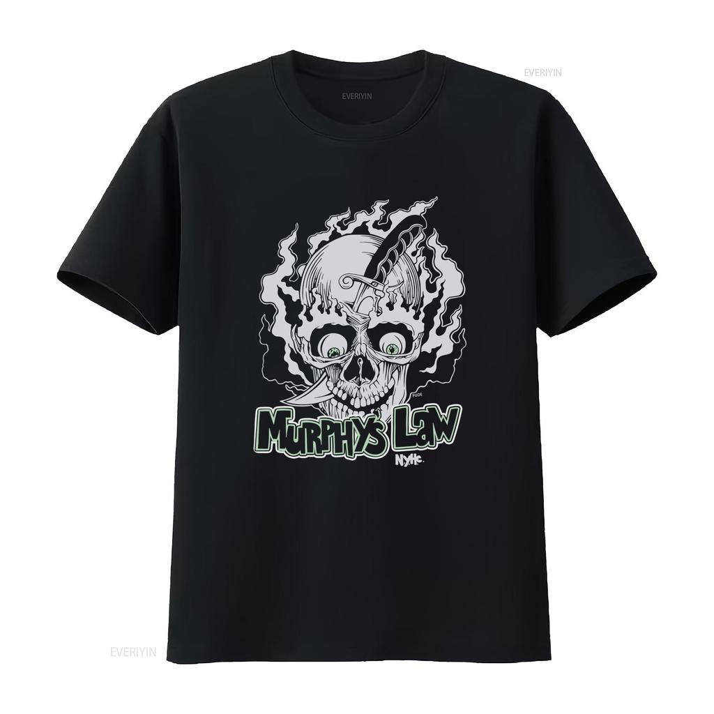 Vintage 90s Murphys Law NYHC Skull T Shirt with Knife and Flame Design Vintage Washed Comfortable Versatile Stretched Fashion