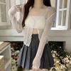 Summer Thin Sun Protection Coat Short Knit Cardigan Hollow Out V-neck Long Sleeve Shawl Top Air Conditioning Cover Up