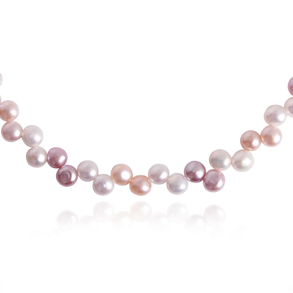 Mezmic Fairy Collection Pink Round Pearl Strand 925 Sterling Silver Necklace