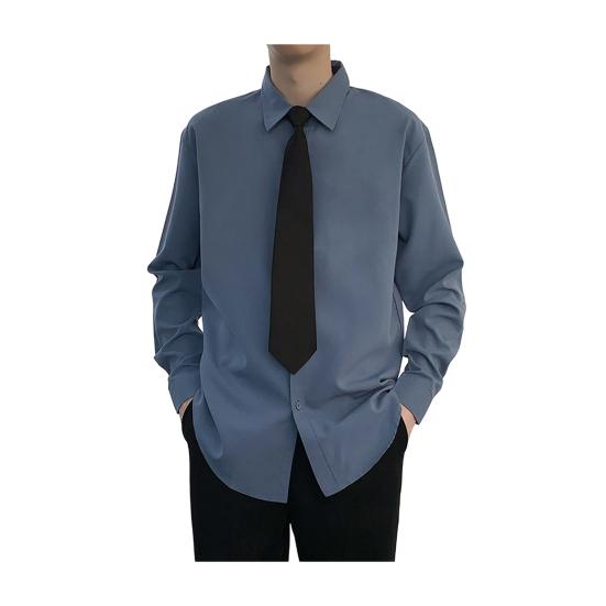 

Весенняя мужская рубашка с галстуком в деловом школьном стиле для молодых мужчин, однобортная рубашка с длинными/короткими рукавами, свободная рубашка средней длины, однотонная, официальная рубашка