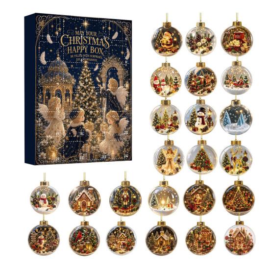 Winter Holiday Party Favors Christmas Advent Calendar, Acrylic 2D Flat Crystal Ball Pendants with Lanyard, Atmosphere Decorations 24 Day Tree Hanging