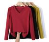 Women's Slim Fit V Neck Long Sleeve T-Shirt Solid Color Top for Spring and Fall Casual Shirts