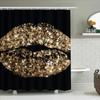 Gold Glitter Lip Print Shower Curtain Decorative Bath Liner For Home Bathroom 3D Printed Water Resistant Fabric Black Backgrou
