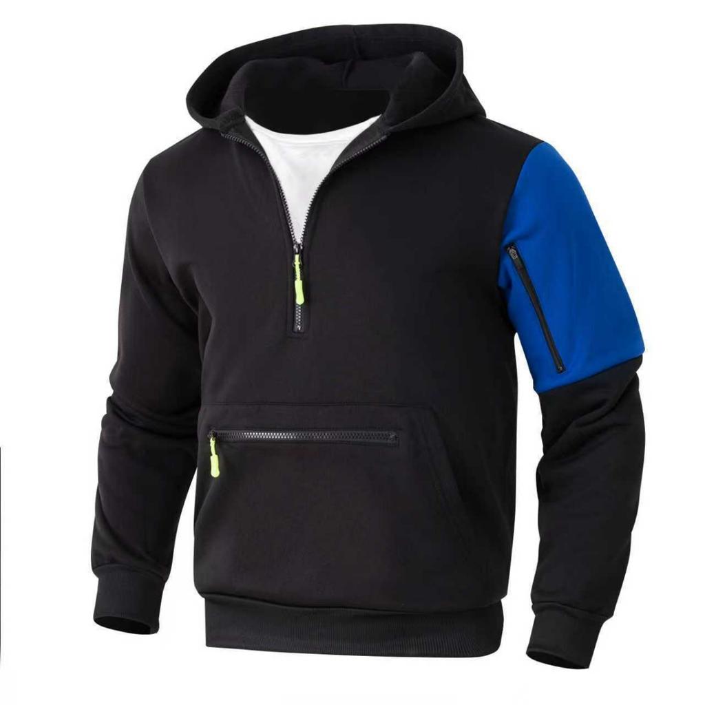 Men's Casual And Fashionable American Color,blocked Hooded Long,sleeved Half,pull One,piece Thickened Sweatshirt