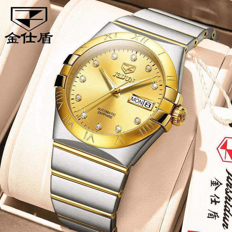 JINSHIDUN Nowy zegarek męski biznesowy i rekreacyjny W pełni automatyczny zegarek maszynowy Biznesowy wodoodporny zegarek wysokiej klasy