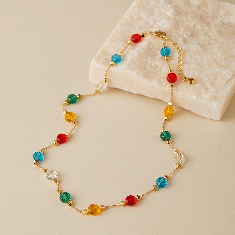 Cadena de Collar de Cuentas de Cristal Transparente Facetado Chapado en Oro Con Extensión