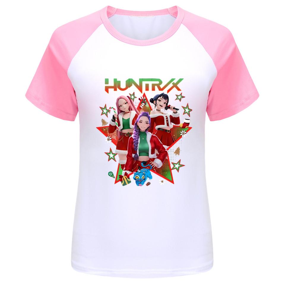 5182 Kids Girls Christmas New Year Rumi Zoey Mira Print Raglan Short Sleeves T-Shirt