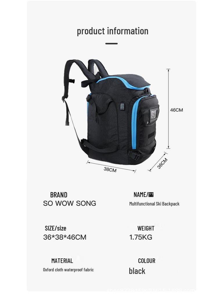 Multifunctional Ski Backpack: Double Shoulder, Ski Boot & Helmet Storage, Wet/Dry Separation