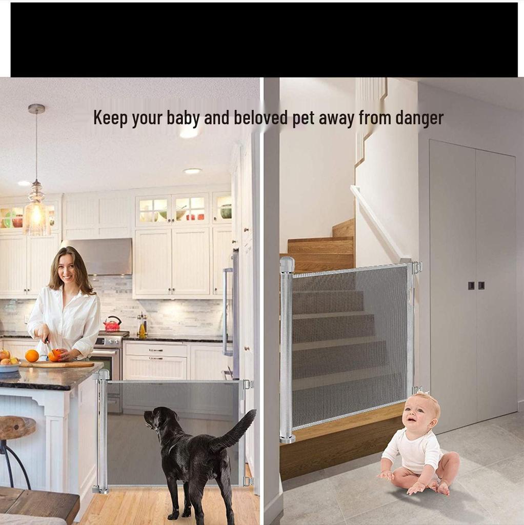 Child & Pet Safety Retractable Gate - Indoor Stairway Protection Rail & Anti-Cat Barrier