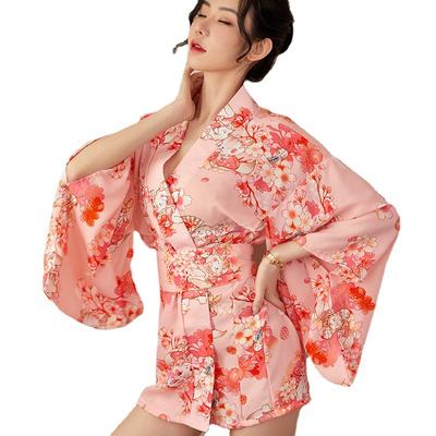 Sex Unterwäsche Damen Anzug Japanischer Print Chiffon Gürtel Kimono Sex Uniform Reine Sex Kleidung Bademäntel