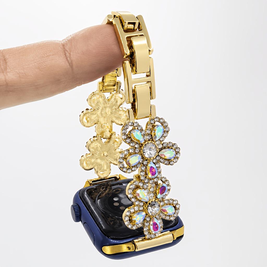 Flower Rhinestone Watch Strap for Apple Watch S1-11, Ultra 3-1, Samsung, Huawei 20/22mm
